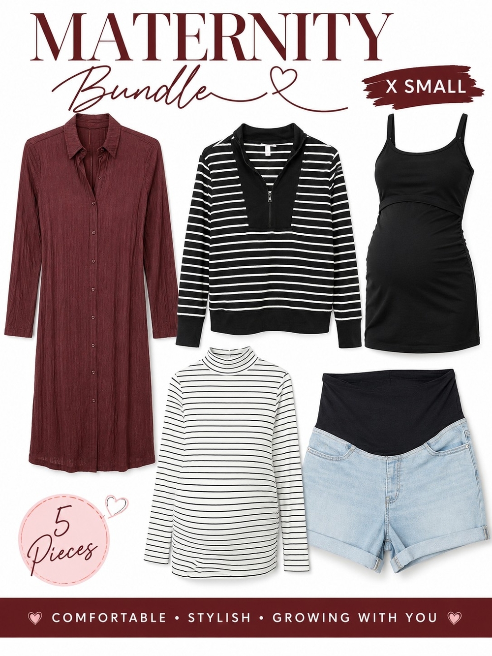 Maternity Sweater Bundle - Burgundy, Black & White Mix